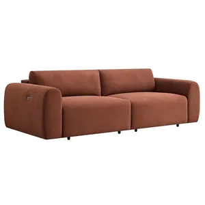VENTE-UNIQUE Canapé 4 places avec assise coulissante électrique en velours côtelé fines côtes terracotta PASTARO pas cher