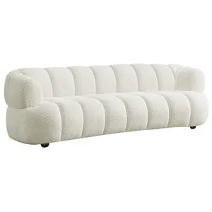 VENTE-UNIQUE Canapé 3 places en tissu bouclette blanc cassé COLIANI pas cher