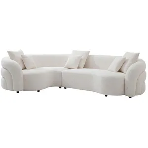 VENTE-UNIQUE Canapé dangle gauche en tissu bouclette blanc LAPIOTA de Maison Céphy pas cher