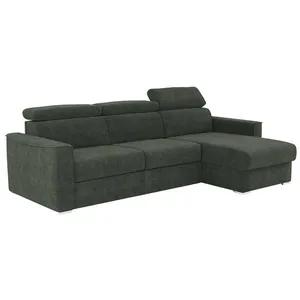 VENTE-UNIQUE Canapé dangle réversible convertible express en tissu chenille vert - Couchage à lattes larges 140 cm - Matelas 18 cm VIZIR pas cher