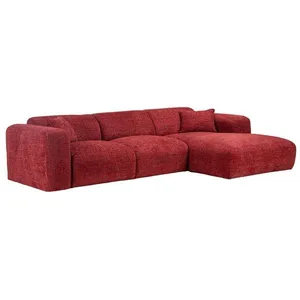 VENTE-UNIQUE Grand canapé dangle droit en tissu texturé rouge POGNI de Maison Céphy pas cher