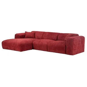 VENTE-UNIQUE Grand canapé dangle gauche en tissu texturé rouge POGNI de Maison Céphy pas cher