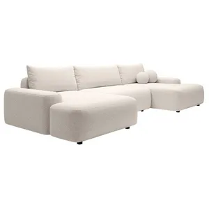 VENTE-UNIQUE Grand canapé dangle panoramique convertible en tissu texturé crème DAVISO pas cher