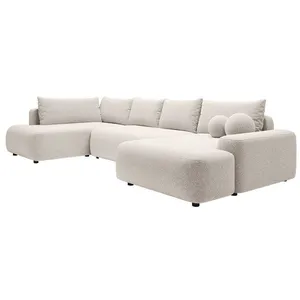 VENTE-UNIQUE Grand canapé dangle droit panoramique convertible en tissu texturé crème DAVISO pas cher