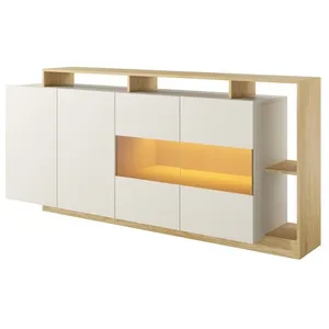 VENTE-UNIQUE Buffet 4 portes et 4 niches avec LEDs - Beige et Naturel clair - IDESIA pas cher