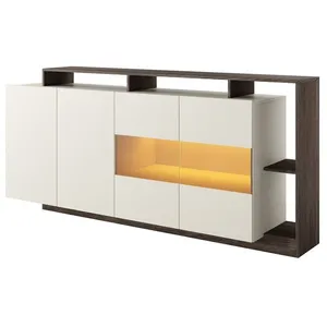 VENTE-UNIQUE Buffet 4 portes et 4 niches avec LEDs - Beige et Naturel foncé - IDESIA pas cher