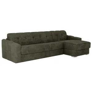 VENTE-UNIQUE Canapé dangle réversible convertible express en tissu texturé vert kaki - Couchage lattes larges 160 cm - Matelas 22 cm avec mémoir pas cher