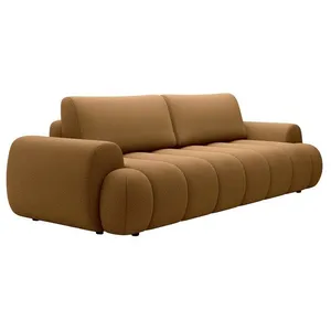 VENTE-UNIQUE Canapé 4 places convertible en tissu jaune moutade FRIDORA pas cher