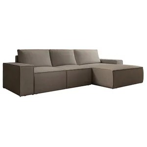 VENTE-UNIQUE Grand canapé dangle droit convertible en velours côtelé taupe AMELIA pas cher