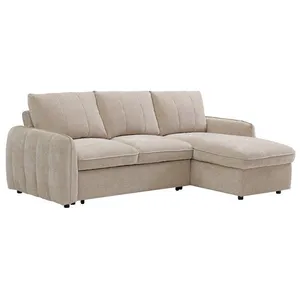 VENTE-UNIQUE Canapé dangle convertible et réversible avec coffre en tissu texturé beige NALOCI pas cher