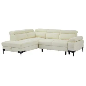 VENTE-UNIQUE Canapé dangle gauche convertible en tissu texturé blanc cassé TICOUTA pas cher