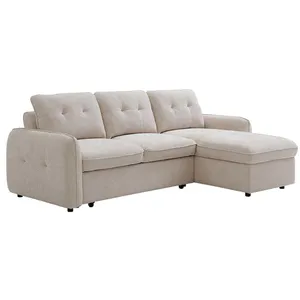 VENTE-UNIQUE Canapé dangle convertible et réversible en tissu texturé beige POBAVA pas cher