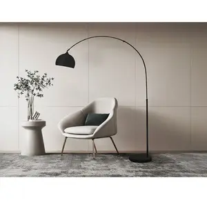 VENTE-UNIQUE Grand lampadaire arc - Métal et marbre - H. 180 cm - Noir mat - OMBRAGE pas cher