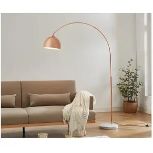 VENTE-UNIQUE Grand lampadaire arc - Métal et marbre - H. 180 cm - Cuivré - OMBRAGE pas cher
