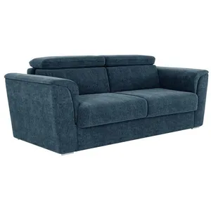 VENTE-UNIQUE Canapé 3 places convertible express en tissu texturé bleu - Couchage à lattes larges 140 cm - Matelas 14 cm - RIZORA pas cher