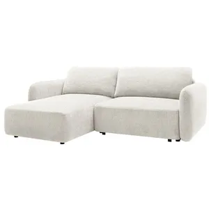 VENTE-UNIQUE Canapé dangle gauche convertible en tissu chenille blanc cassé PLUFATI pas cher