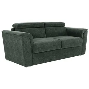 VENTE-UNIQUE Canapé 3 places convertible express en tissu texturé vert - Couchage à lattes larges 140 cm - Matelas 22 cm avec mémoire de forme - pas cher