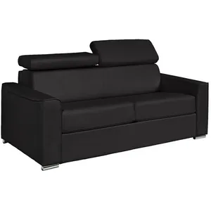 VENTE-UNIQUE Canapé 4 places convertible express en cuir de buffle noir - Couchage 160 cm - Matelas 22 cm avec mémoire de forme VIZIR pas cher