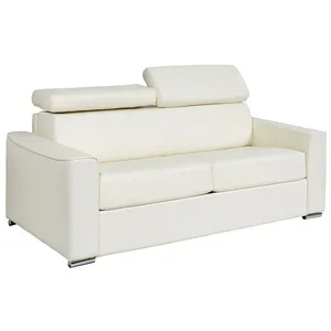 VENTE-UNIQUE Canapé 3 places convertible express en cuir de buffle blanc - Couchage à lattes larges 140 cm - Matelas 14 cm VIZIR pas cher