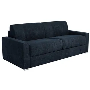 VENTE-UNIQUE Canapé 3 places convertible express en tissu bleu - Couchage 140 cm - Matelas 22 cm avec mémoire de forme CALITO pas cher