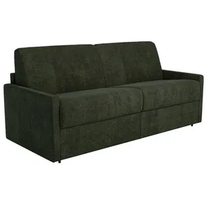 VENTE-UNIQUE Canapé 3 places convertible express en tissu vert sapin - Couchage à lattes larges 140 cm - Matelas 18 cm CALIFE pas cher