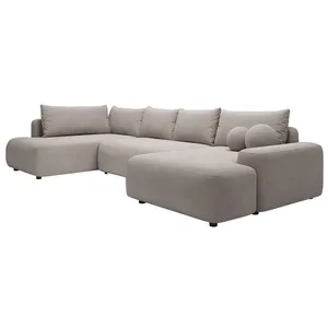 VENTE-UNIQUE Grand canapé dangle droit panoramique convertible en tissu texturé taupe DAVISO pas cher