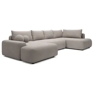 VENTE-UNIQUE Grand canapé dangle gauche panoramique convertible en tissu texturé taupe DAVISO pas cher