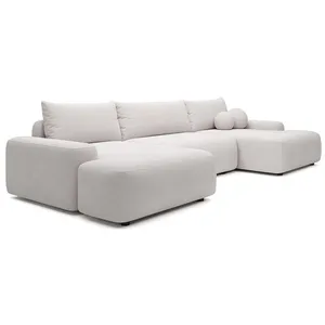 VENTE-UNIQUE Grand canapé dangle panoramique convertible en tissu texturé beige DAVISO pas cher