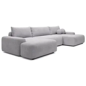 VENTE-UNIQUE Grand canapé dangle panoramique convertible en tissu texturé gris clair DAVISO pas cher