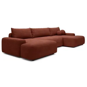 VENTE-UNIQUE Grand canapé dangle panoramique convertible en tissu texturé terracotta DAVISO pas cher