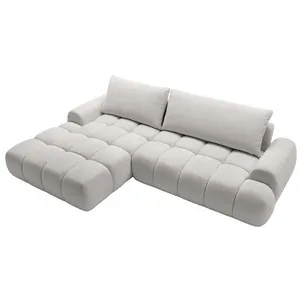 VENTE-UNIQUE Canapé dangle gauche convertible en tissu chenille gris clair FARNETA pas cher