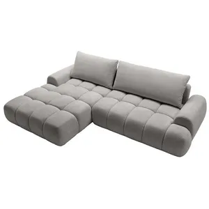 VENTE-UNIQUE Canapé dangle gauche convertible en tissu chenille gris FARNETA pas cher