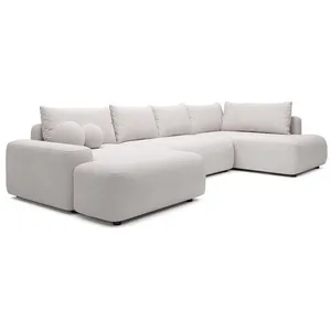VENTE-UNIQUE Grand canapé dangle gauche panoramique convertible en tissu texturé beige DAVISO pas cher