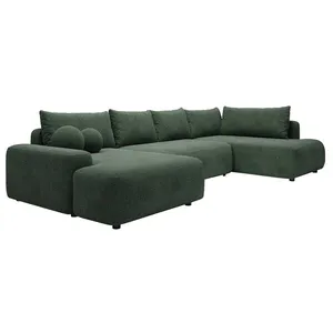 VENTE-UNIQUE Grand canapé dangle gauche panoramique convertible en tissu texturé vert sapin DAVISO pas cher