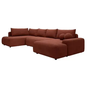 VENTE-UNIQUE Grand canapé dangle droit panoramique convertible en tissu texturé terracotta DAVISO pas cher