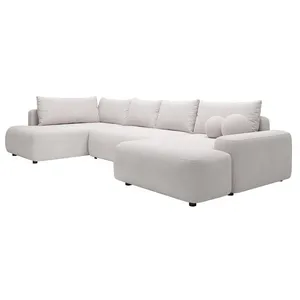 VENTE-UNIQUE Grand canapé dangle droit panoramique convertible en tissu texturé beige DAVISO pas cher