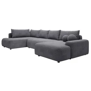 VENTE-UNIQUE Grand canapé dangle droit panoramique convertible en tissu texturé gris anthracite DAVISO pas cher