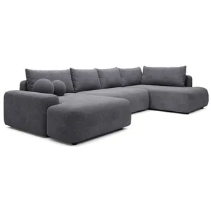 VENTE-UNIQUE Grand canapé dangle gauche panoramique convertible en tissu texturé gris anthracite DAVISO pas cher