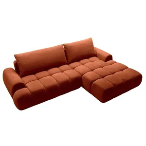 VENTE-UNIQUE Canapé dangle droit convertible en tissu chenille terracotta FARNETA pas cher