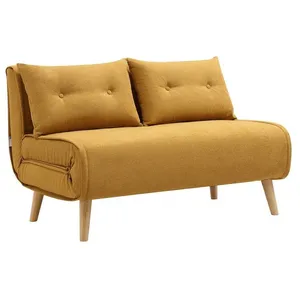 VENTE-UNIQUE Canapé 2 places convertible en tissu jaune moutarde VALERIO pas cher