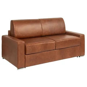VENTE-UNIQUE Canapé 4 places convertible express en cuir de buffle vintage caramel - Couchage à lattes larges 160 cm - Matelas 22 cm avec mémoire pas cher