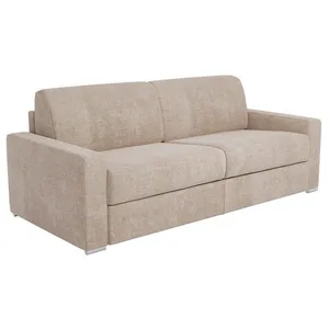 VENTE-UNIQUE Canapé 3 places convertible express en tissu beige - Couchage à lattes larges 140 cm - Matelas 18 cm CALITO pas cher