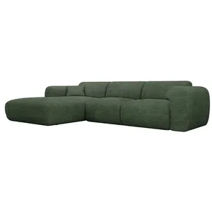 VENTE-UNIQUE Grand canapé dangle gauche convertible express en velours côtelé vert - Matelas 13 cm mémoire de forme POGNI pas cher