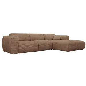 VENTE-UNIQUE Grand canapé dangle droit convertible express en velours côtelé taupe - Matelas 13 cm mémoire de forme POGNI pas cher