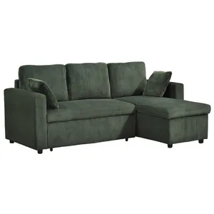VENTE-UNIQUE Canapé dangle convertible et réversible en velours côtelé vert sapin GAZUR pas cher