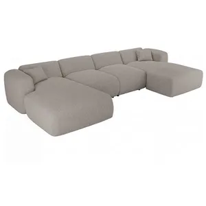 VENTE-UNIQUE Grand canapé dangle panoramique en tissu gris POGNI de Maison Céphy pas cher