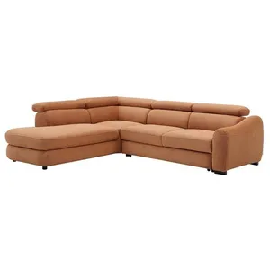 VENTE-UNIQUE Canapé dangle gauche convertible en tissu texturé terracotta BESEMA pas cher