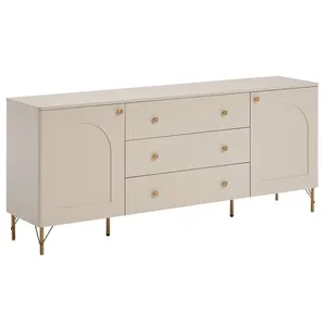 VENTE-UNIQUE Buffet avec 2 portes et 3 tiroirs - Beige et doré - ALOBARA pas cher