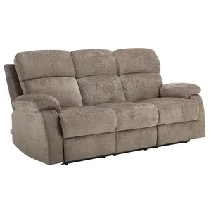 VENTE-UNIQUE Canapé 3 places relax électrique massant en tissu chenille taupe KOCENI pas cher