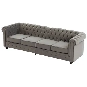 VENTE-UNIQUE Canapé 4 places en velours gris anthracite CHESTERFIELD pas cher